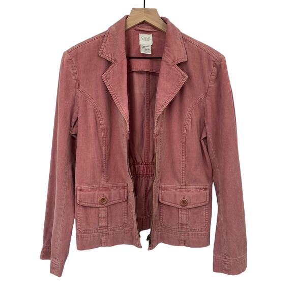 Garnet Hill Corduroy Jacket Blazer Pink Cotton Collared Utility Womens Small - Picture 3 of 7